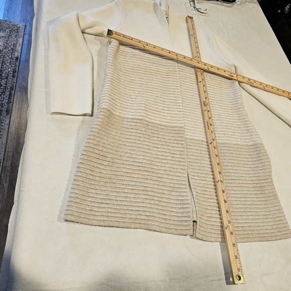 ELLE Beige Tan Cream Open Front Long Color block Cardigan Sweater sz S - Picture 4 of 11